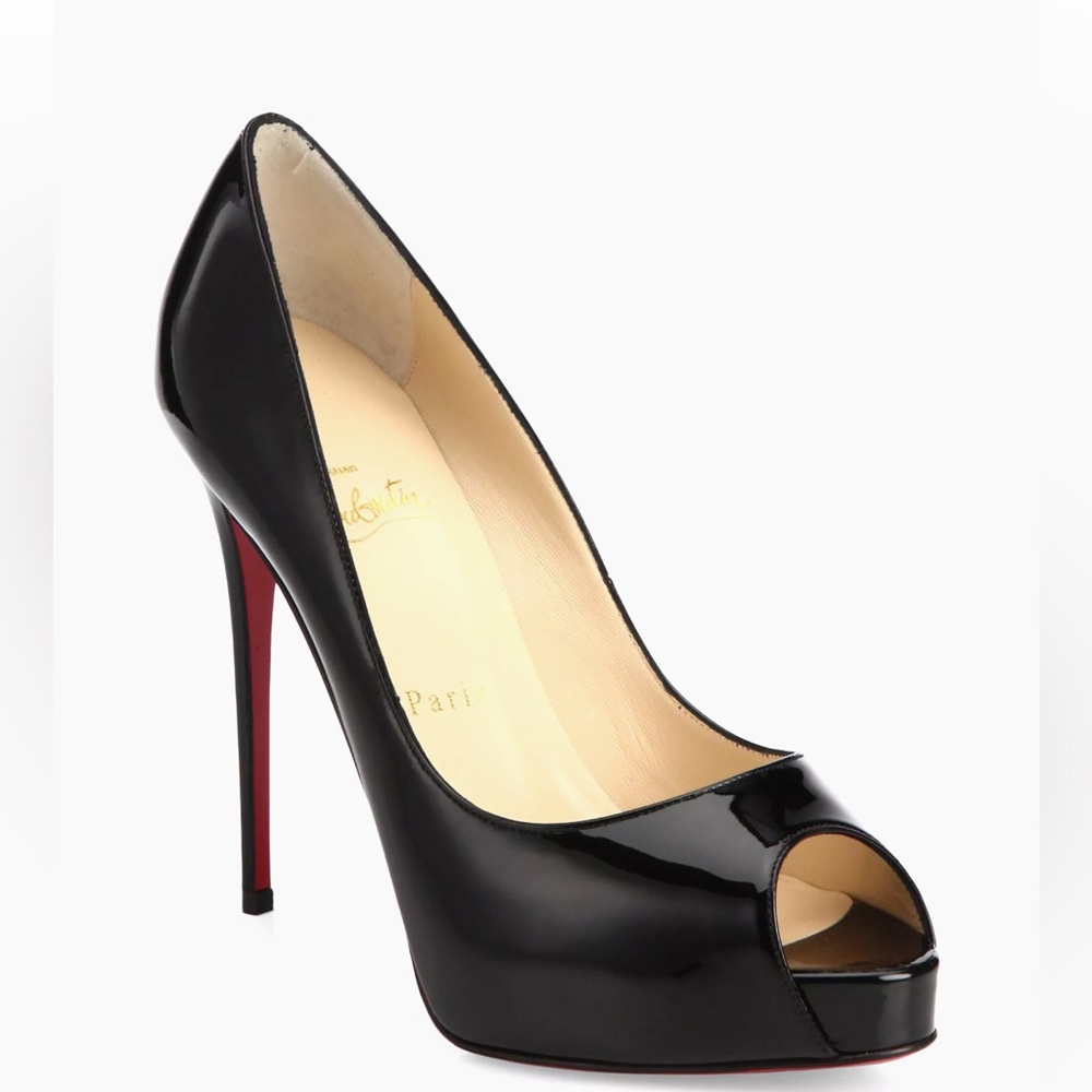 Christian Louboutin Black Patent Peep-Toe Heels